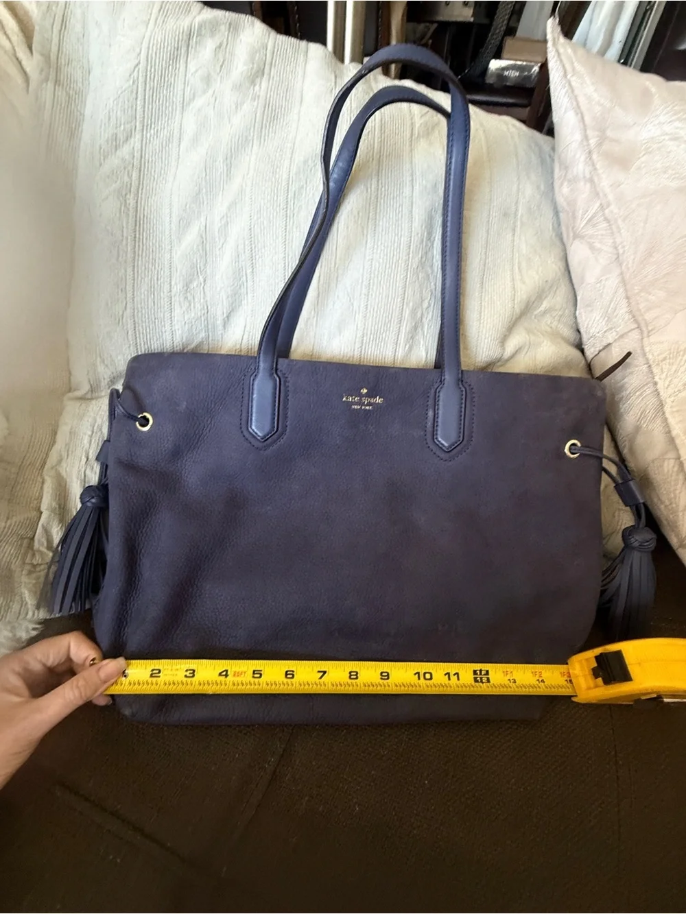 NWOT KATE SPADE BLUE LG TOTE Brandice Pratt Street Tassels ZIP BAG  Blue Leather